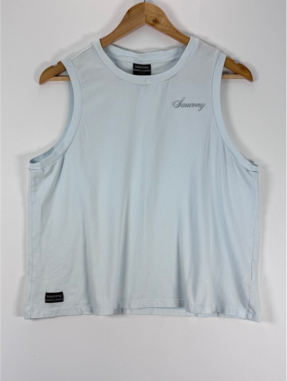 Saucony Tank Top Womens Large Light Blue Cotton Blend Running Athletic Shirt